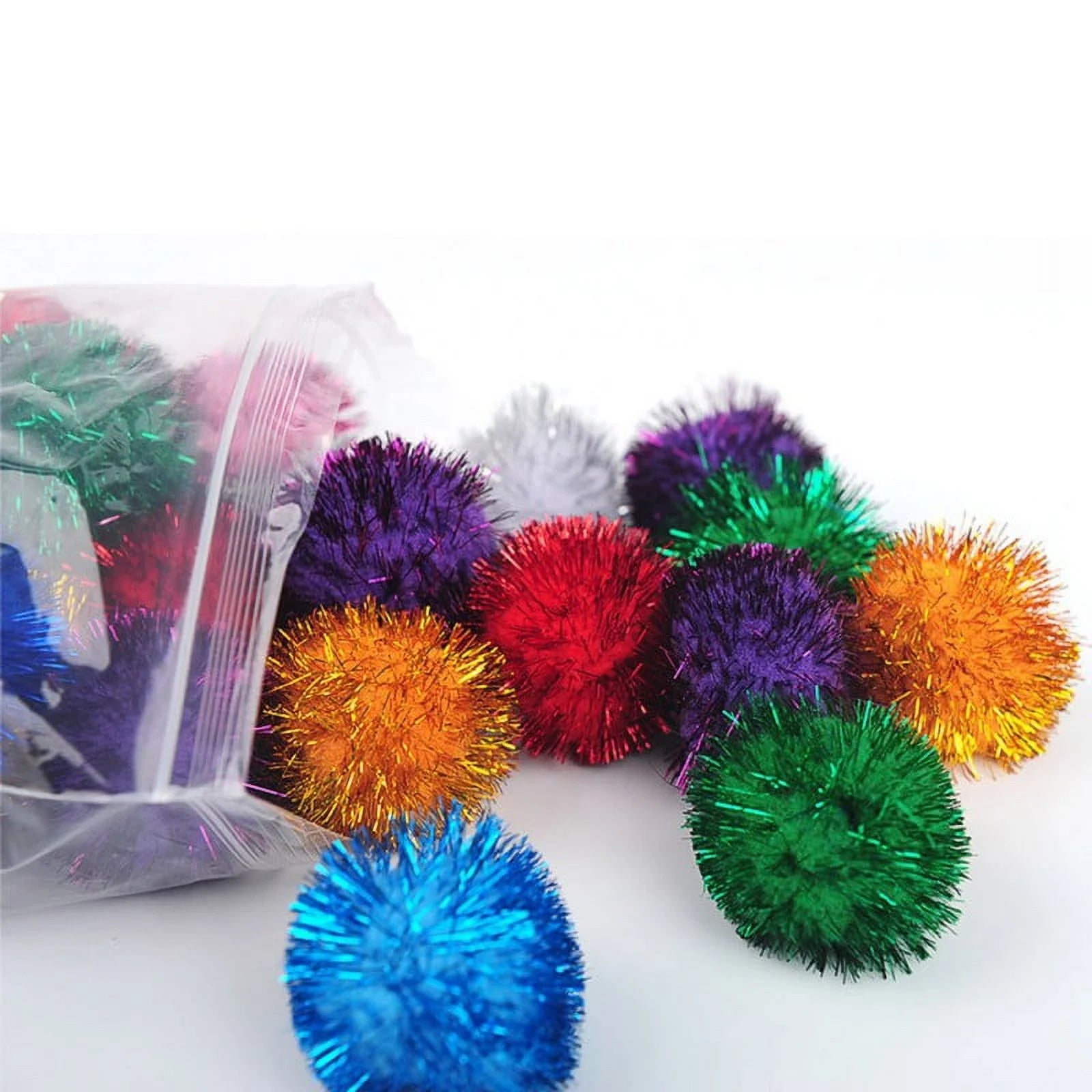 SPARKLE BALL CAT TOY - INTERACTIVE GLITTER POM POM BALLS 