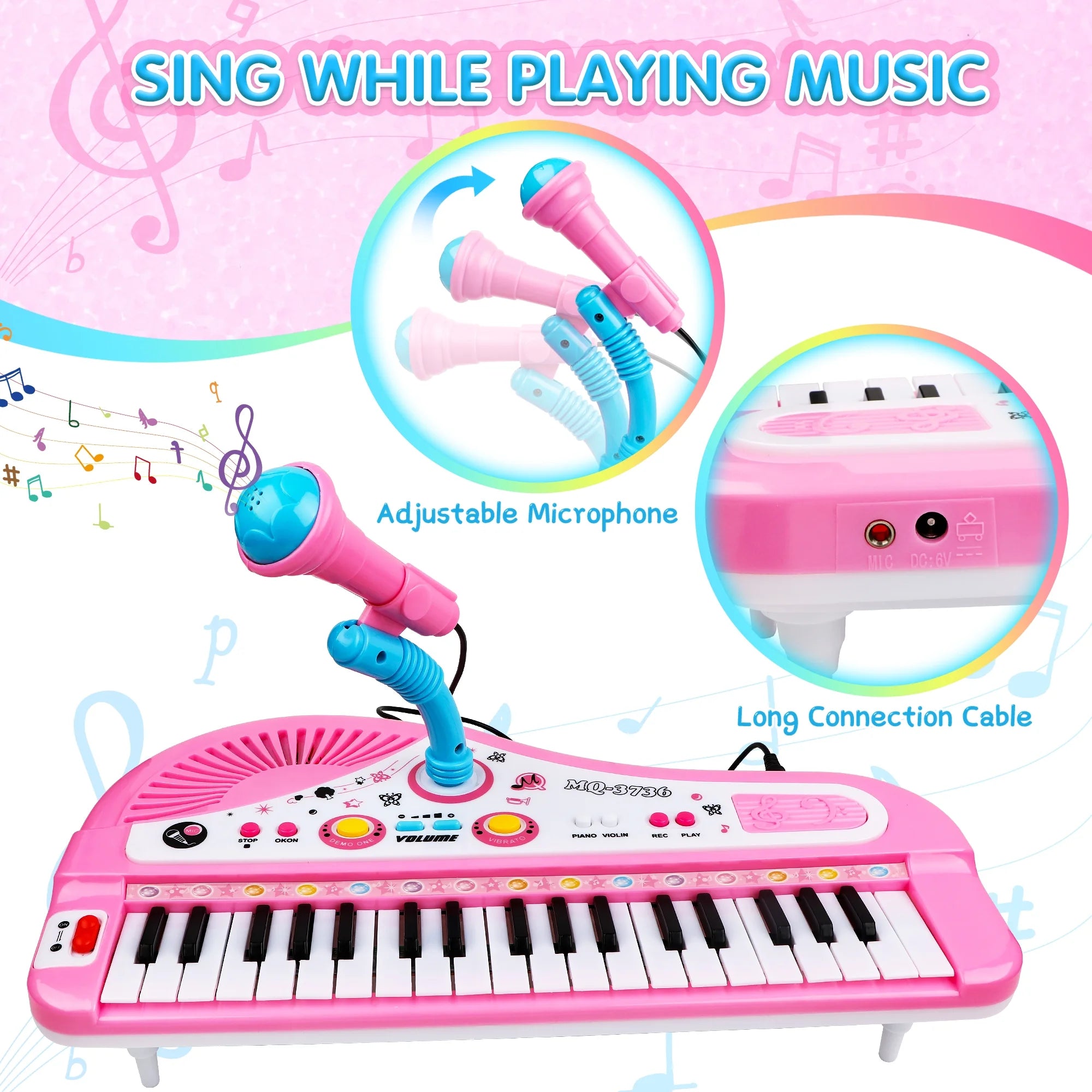 Pink Musical Baby Piano with Microphone - Perfect Birthday Gift for Toddlers and Kids Aged 1-8!