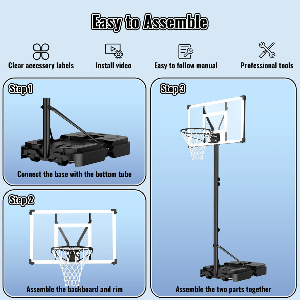 44" Adjustable Portable Basketball Hoop - Perfect for Kids & Adults, Shatterproof Backboard, Easy Mobility with Wheels