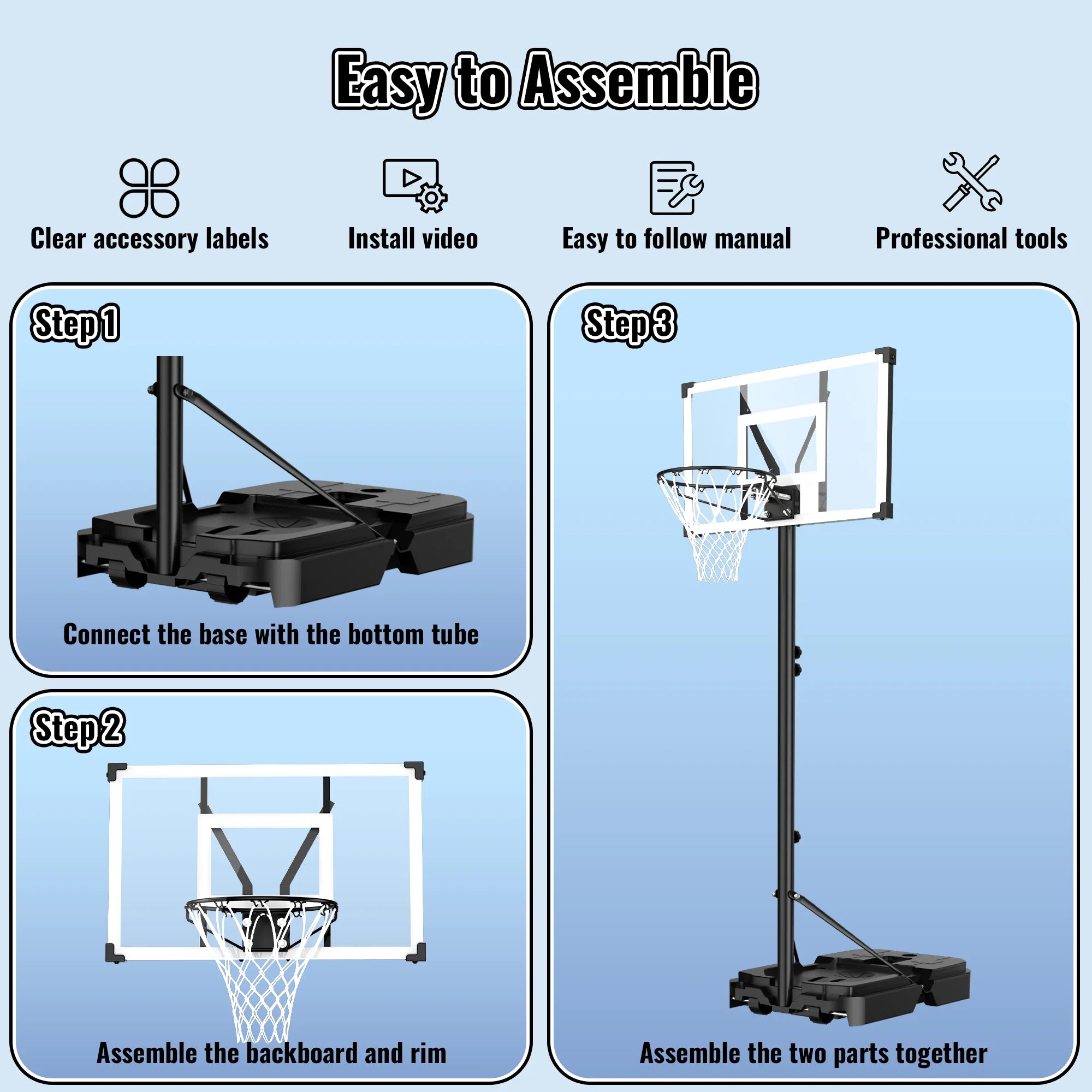 44" Adjustable Portable Basketball Hoop - Perfect for Kids & Adults, Shatterproof Backboard, Easy Mobility with Wheels