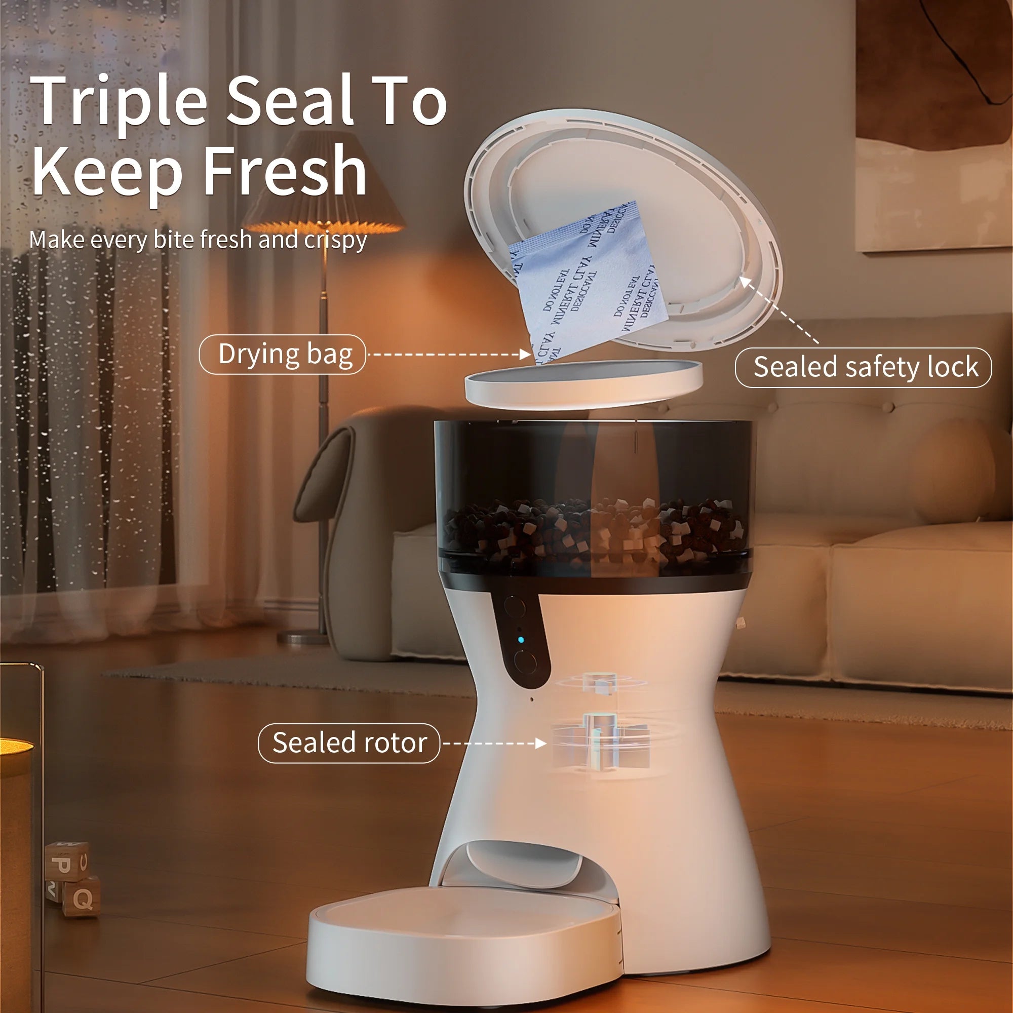 Smart Automatic Pet Feeder with WiFi - 20 Cups Capacity, Voice Recording & Timed Feeding for Cats and Small Dogs