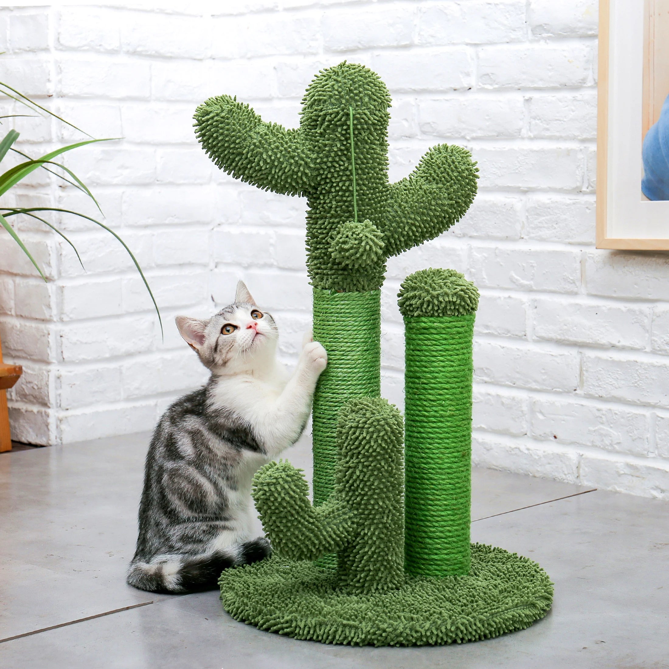 23" Green Cactus Cat Scratching Post - Durable Sisal Scratcher for Happy Cats!
