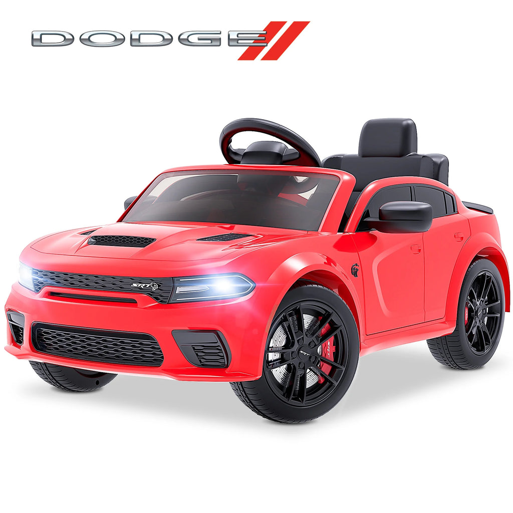 Dodge Charger SRT Hellcat 12V Electric Ride-On Car for Kids with Remote Control, Music Player & LED Lights - Perfect for Boys & Girls Ages 3-5 - Red