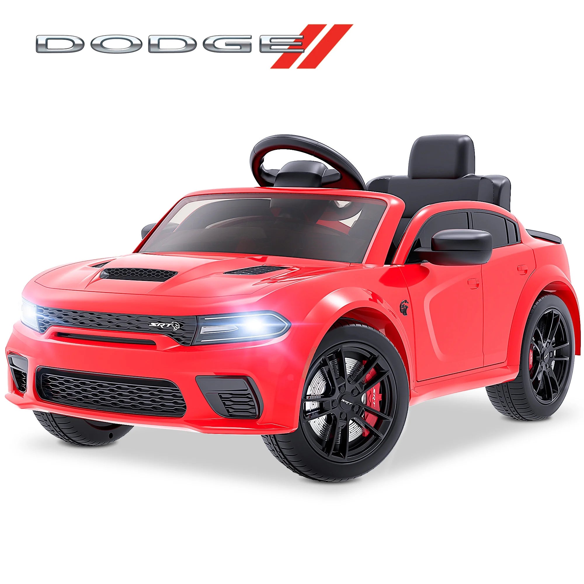 Dodge Charger SRT Hellcat 12V Electric Ride-On Car for Kids with Remote Control, Music Player & LED Lights - Perfect for Boys & Girls Ages 3-5 - Red