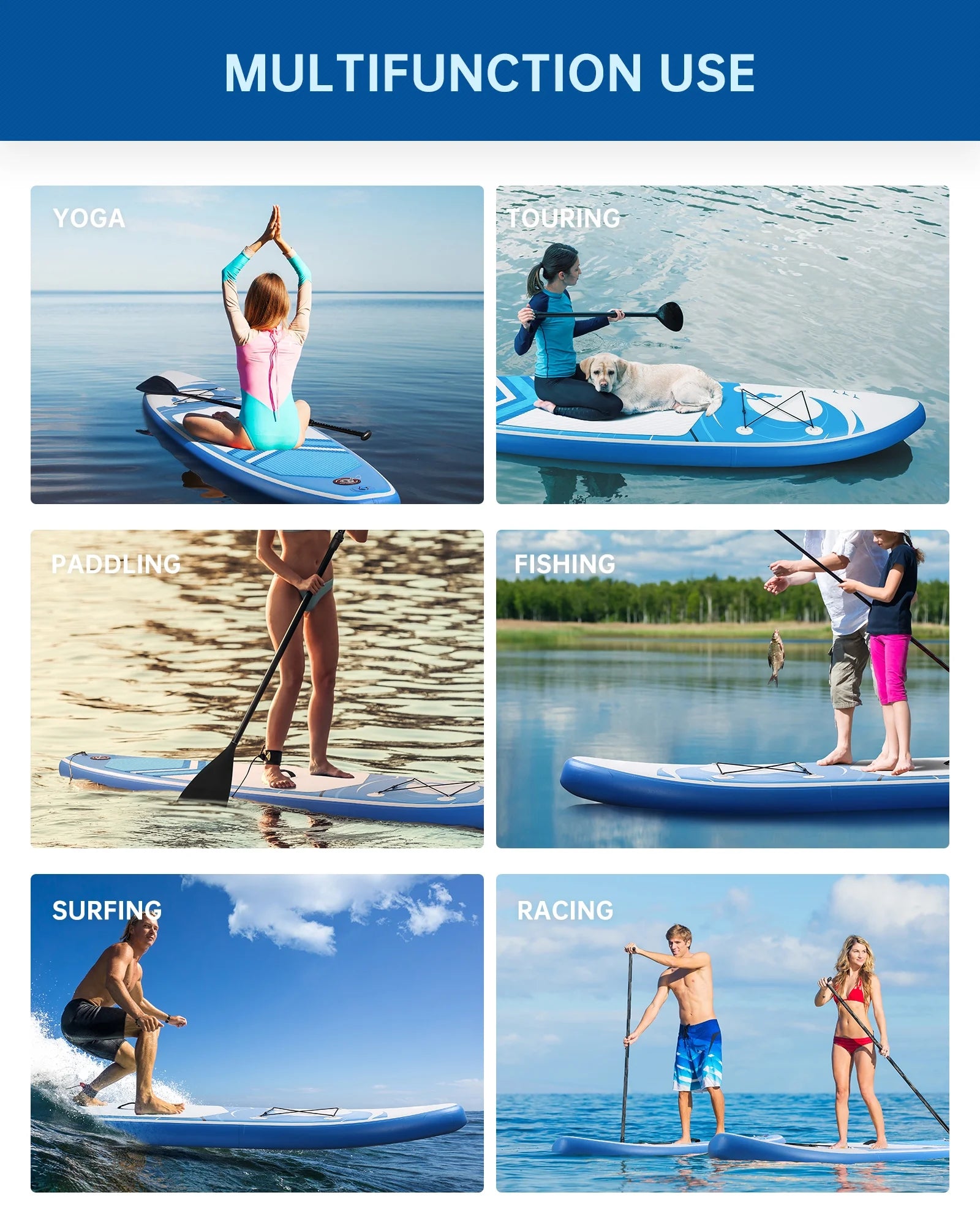 6" Thick Inflatable Stand Up Paddle Board with Accessories, Carry Bag & Fast Pump - Perfect for Adults & Youth!