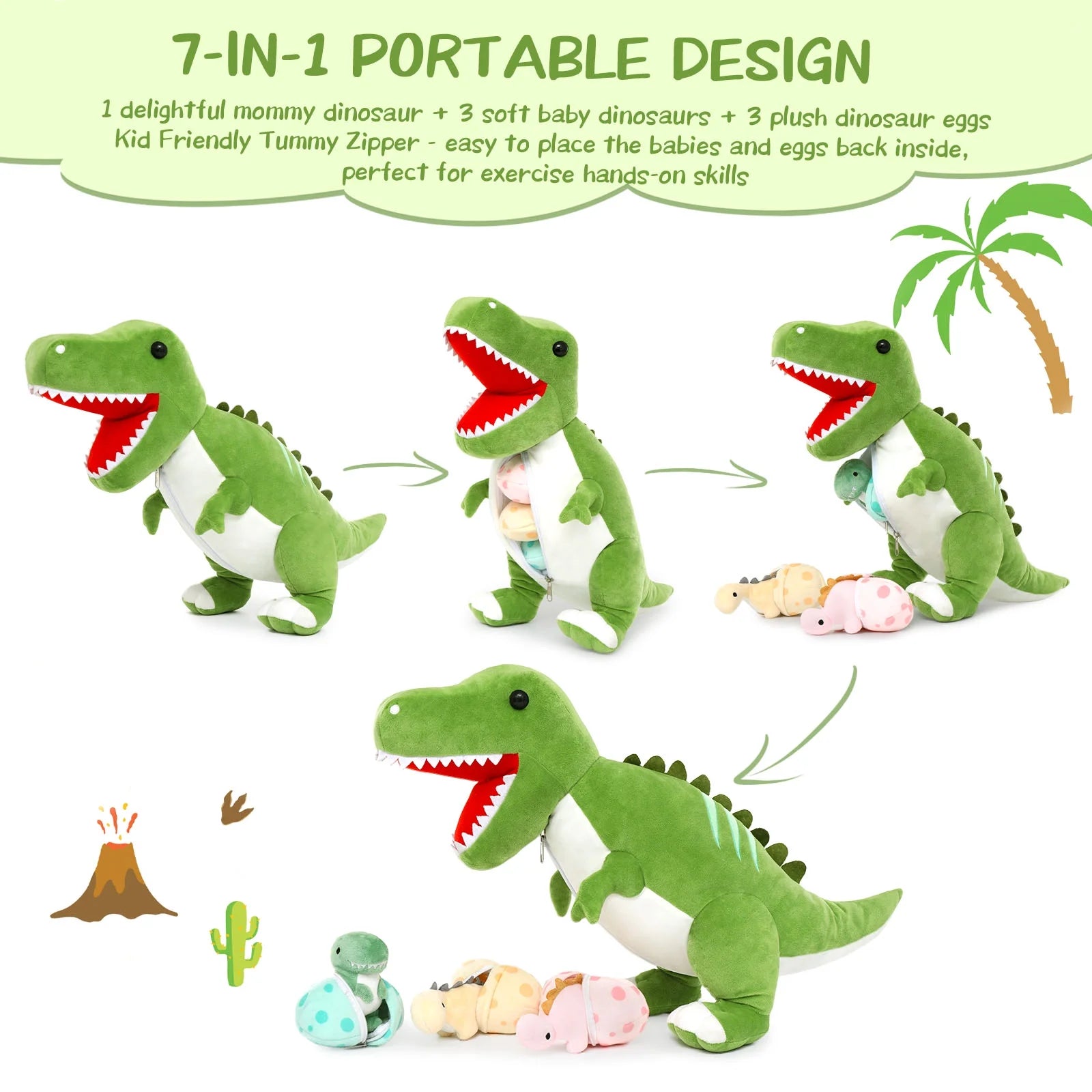 Cuddly  23.6" Mommy Dinosaur Plush with 3 Adorable Baby Dinosaurs