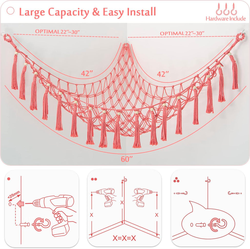 LARGE HANDMADE PINK MACRAME TOY HAMMOCK 