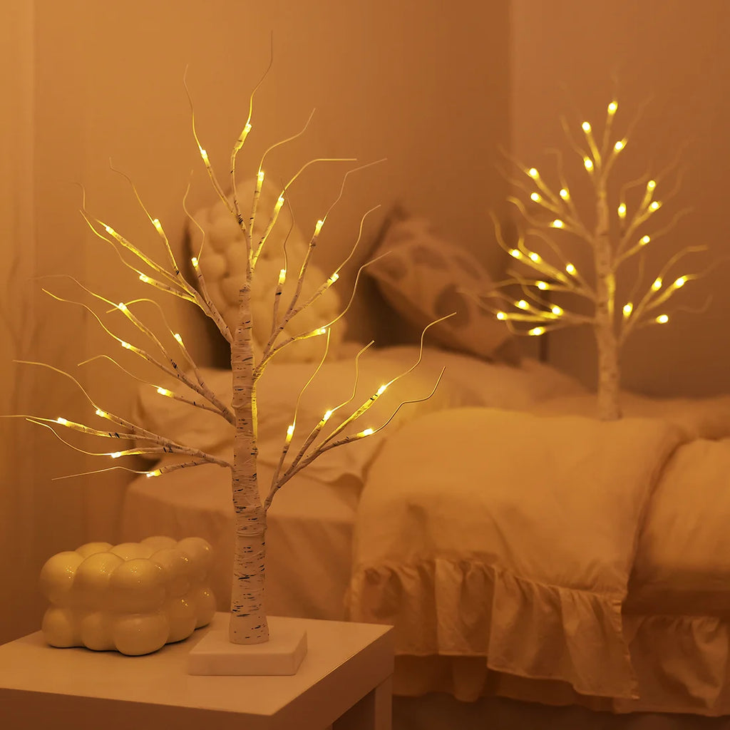 2Pack Christmas Tree Decorations - Birch Fairy Light Spirit Trees with 24 LED Warm White Lights, Usb/Battery Powered Indoor Holiday Decor, 2 FT