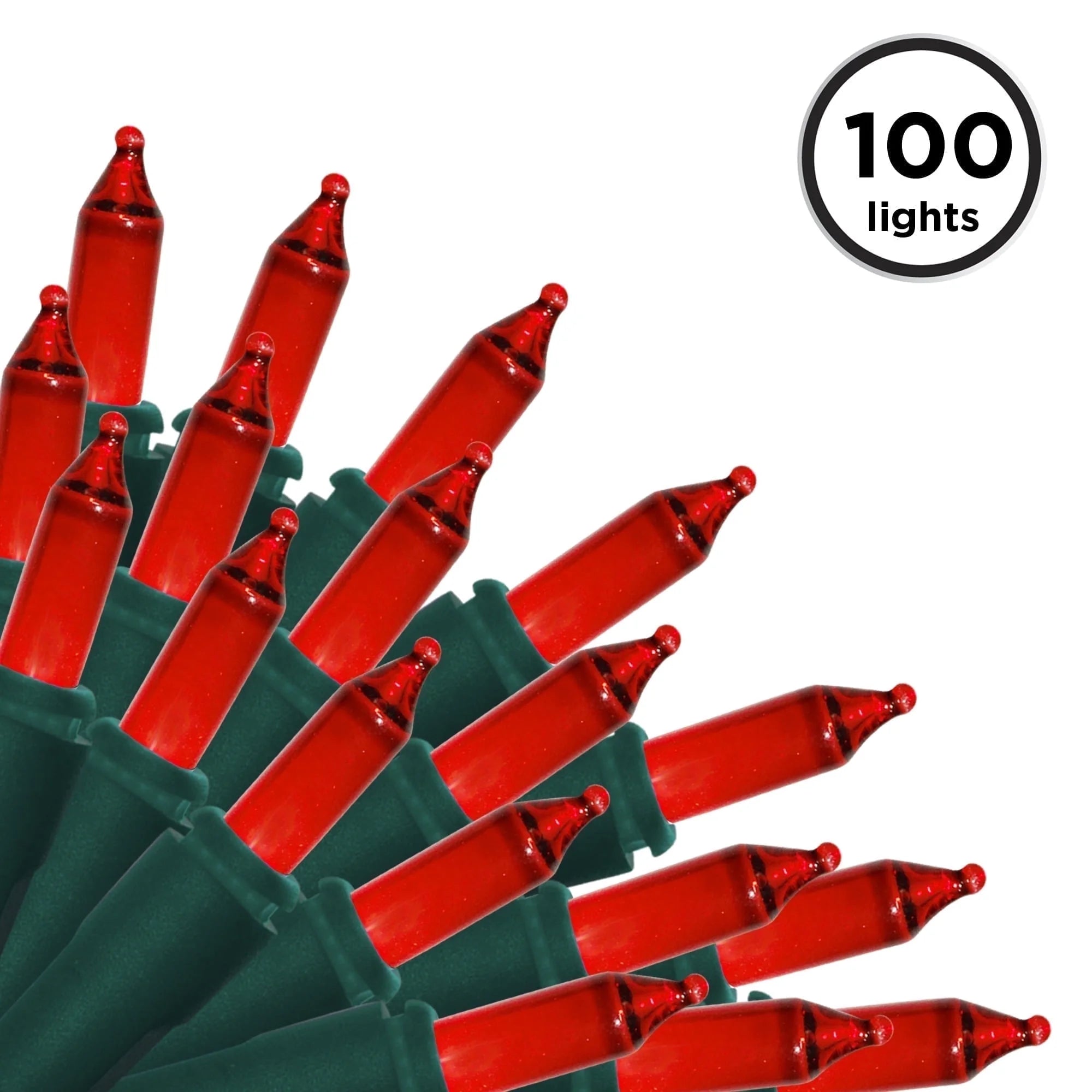 100 Count Mini String Christmas Lights, Red - 22 Feet Indoor/Outdoor Christmas Tree Lights with Green Wire