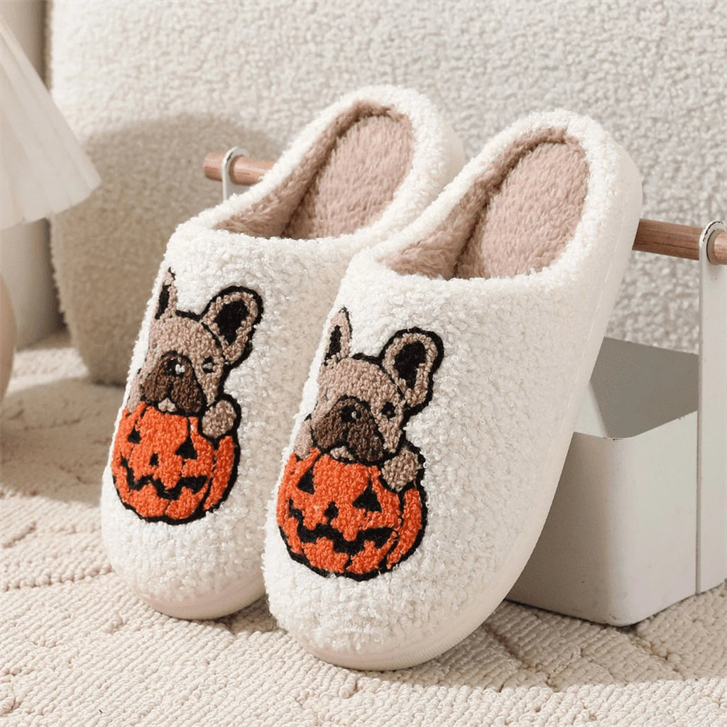 Adorable Ghost Print Plush Halloween Slippers - Cozy Slip-On House Shoes for Men and Women