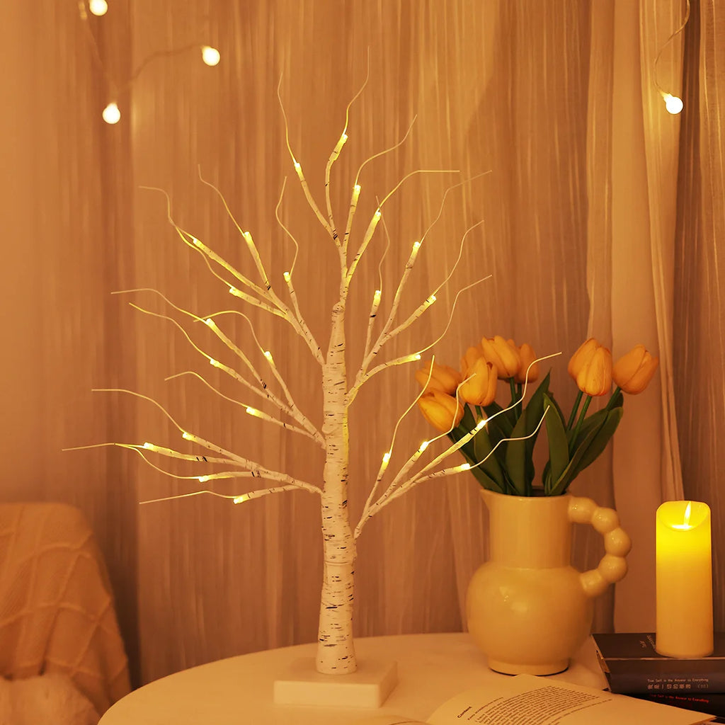 2Pack Christmas Tree Decorations - Birch Fairy Light Spirit Trees with 24 LED Warm White Lights, Usb/Battery Powered Indoor Holiday Decor, 2 FT