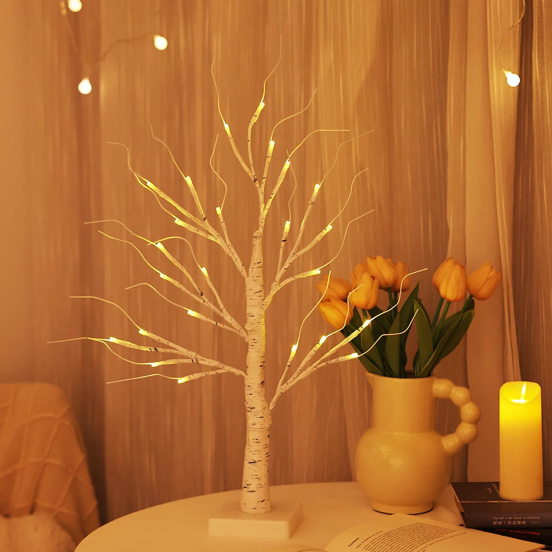 2Pack Christmas Tree Decorations - Birch Fairy Light Spirit Trees with 24 LED Warm White Lights, Usb/Battery Powered Indoor Holiday Decor, 2 FT