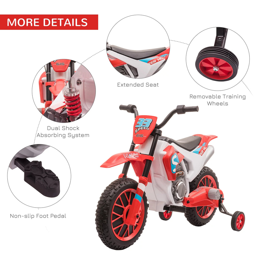 12V Electric Ride-On Dirt Bike for Kids, Off-Road, Red