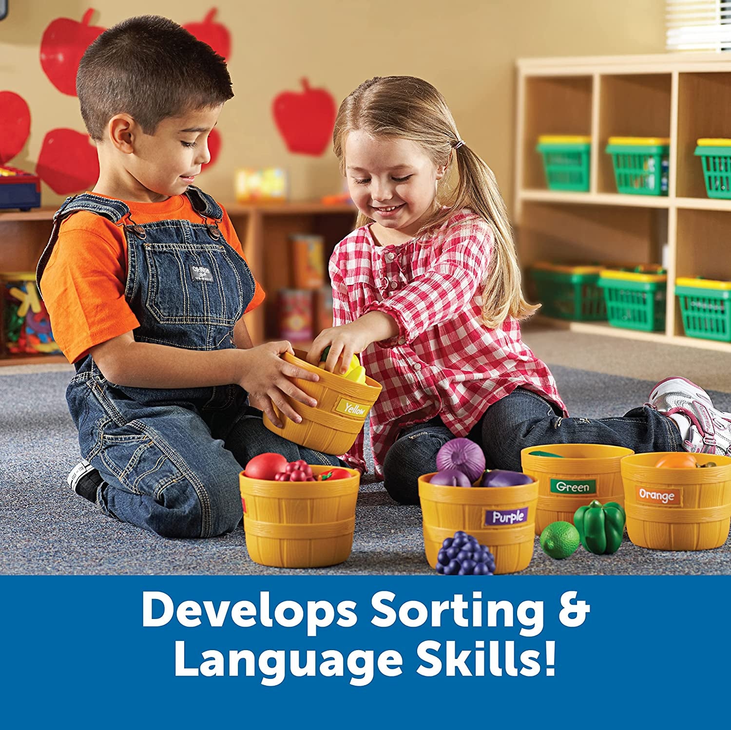 Farmer's Market Color Sorting Set - Educational Play Food for Toddlers, Grocery and Kitchen Learning Toys