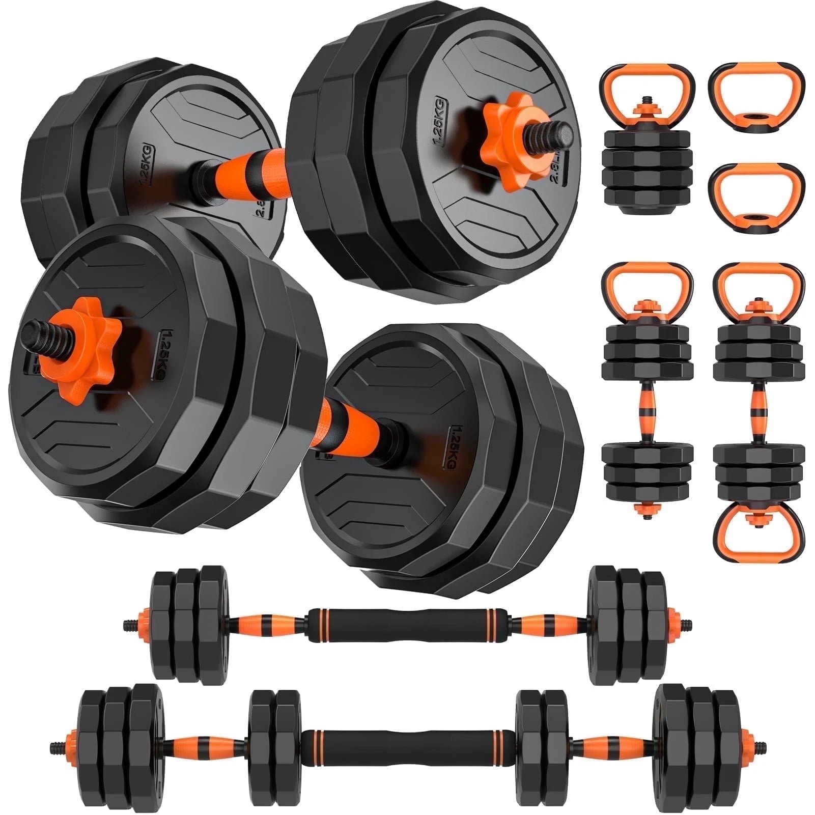 66Lb 4-in-1 Adjustable Dumbbells Set - Versatile Free Weight Set for Home Gym, Includes Barbell, Kettlebells & Push-Up Stand for All Fitness Levels