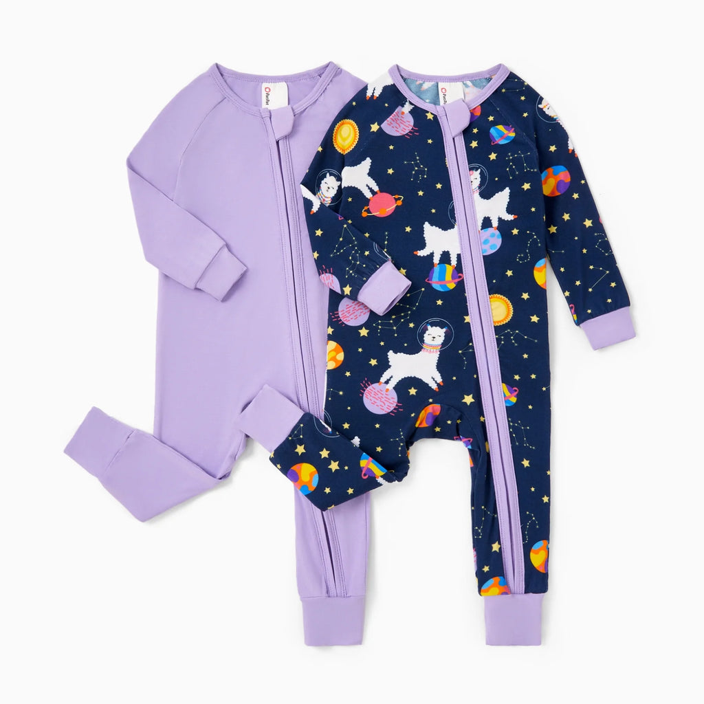 Baby Clothes Viscose from Bamboo Baby Pajamas Snug Fit Footless Zip Bodysuits Baby Sleep N Play Pajamas for Newborn Girl 2Pack,3-6 Months