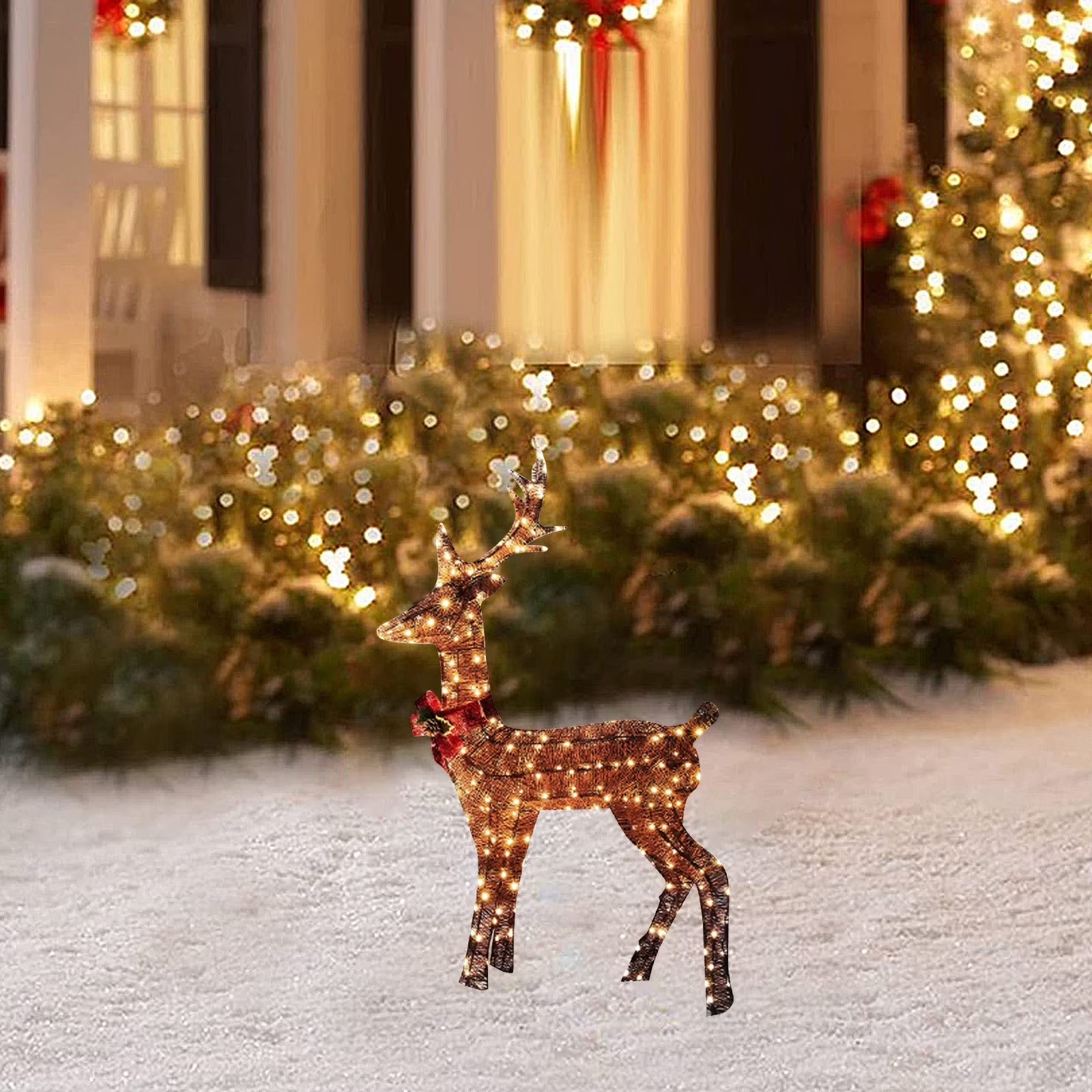 Christmas Decorations Clearance!  Elk Lighted Christmas Deer, Glittering Deer with Strip Lights for Outdoor Patio Decoration, Artificial Pre-Lit Christmas Decorative Deer LED Lights