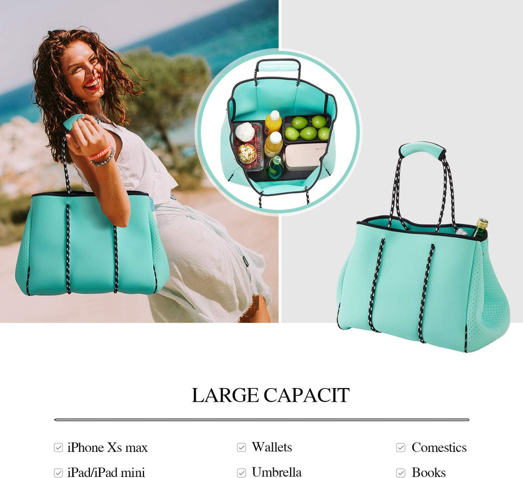 Large Waterproof Neoprene Beach Bag - Versatile Shoulder Bag for Travel, Gym, and Swimming