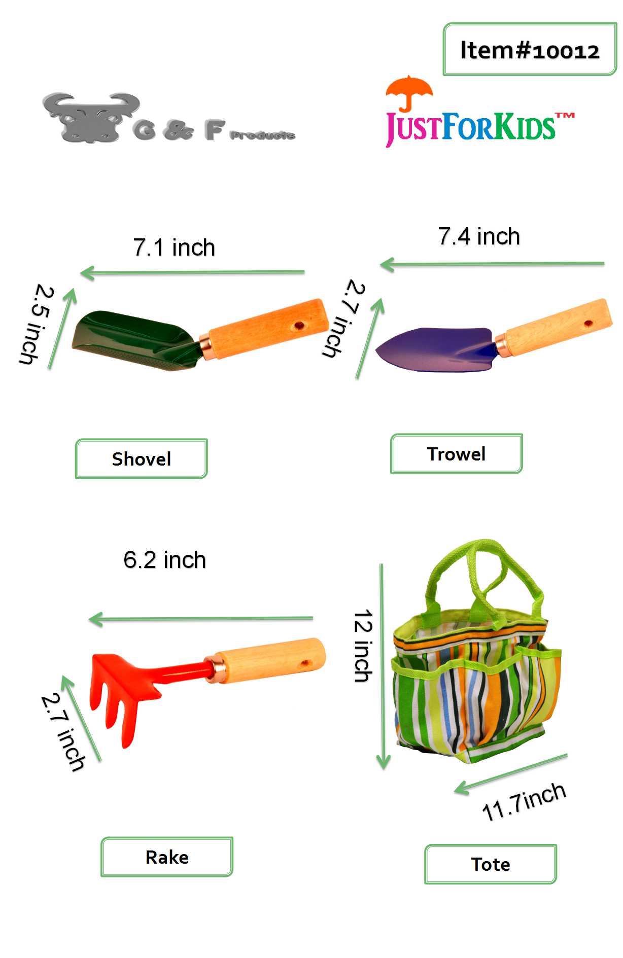 JUSTFORKIDS KIDS GARDEN TOOL SET WITH TOTE
