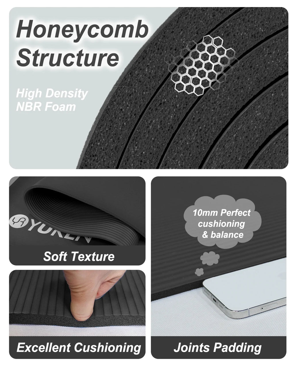 Extra Thick 10mm Large Yoga Mat - 78" x 51" for Home Gym Workouts - Premium Black Exercise Mat