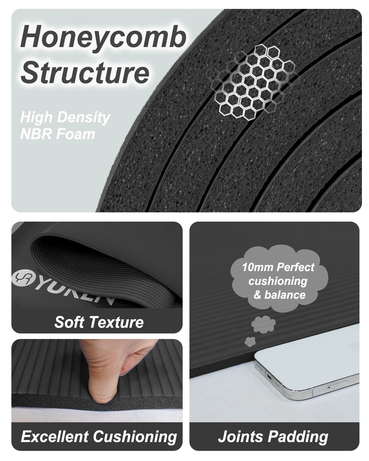 Extra Thick 10mm Large Yoga Mat - 78" x 51" for Home Gym Workouts - Premium Black Exercise Mat