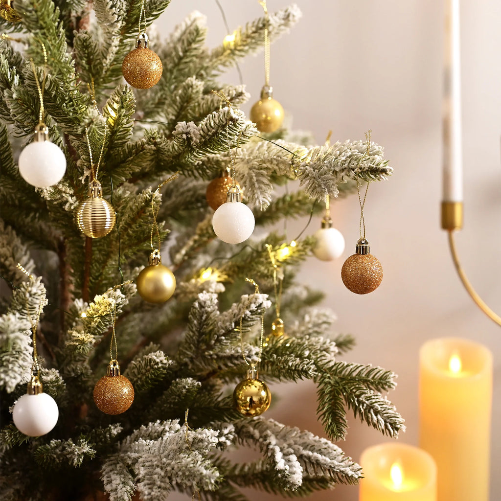 100Ct Mini Christmas Ornaments, White Gold Hanging Christmas Tree Ornaments for Holidy Decor