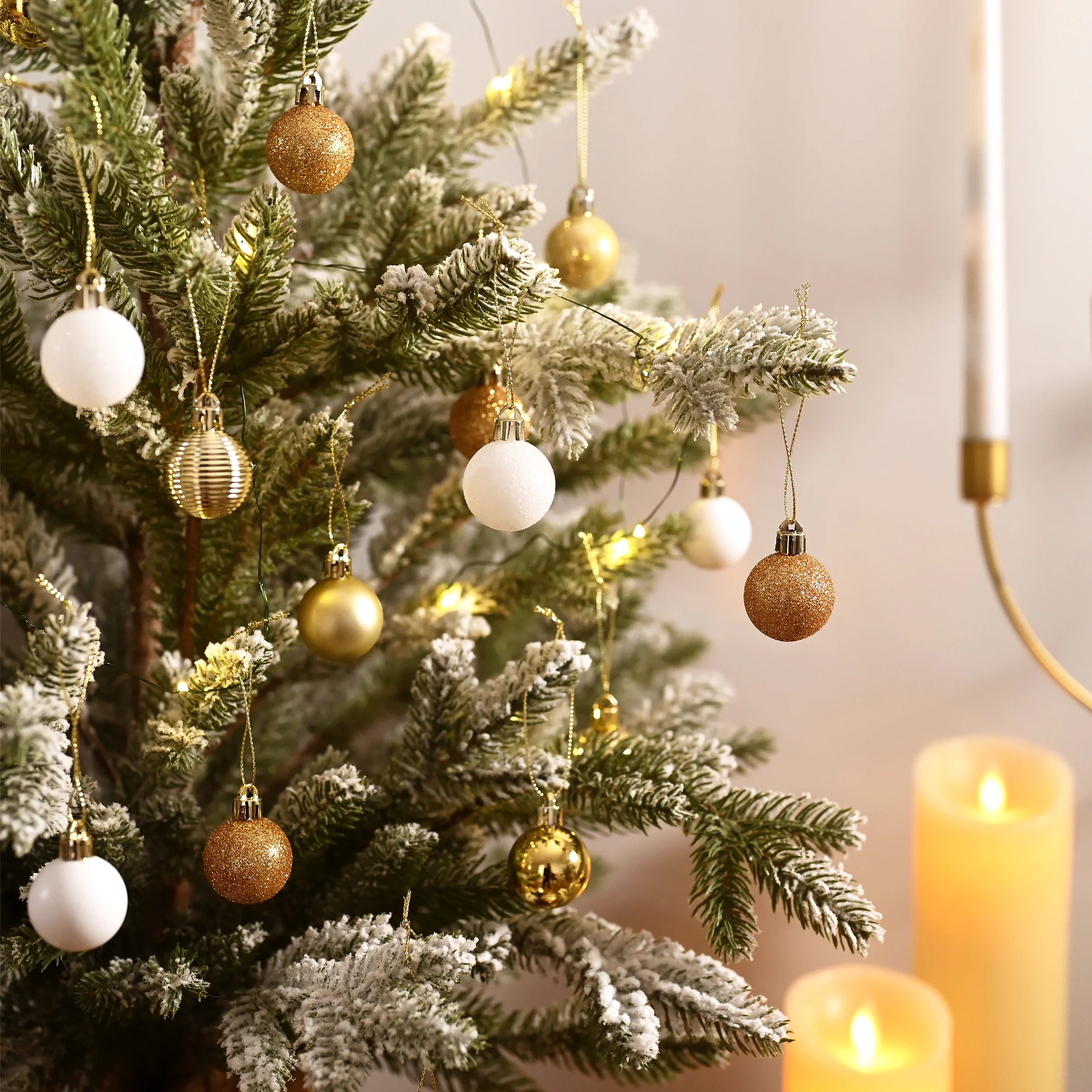 100Ct Mini Christmas Ornaments, White Gold Hanging Christmas Tree Ornaments for Holidy Decor