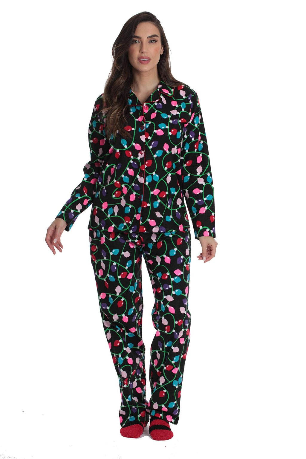 Family Flannel Kids Pajama Set Coordinated, Cozy Sleepwear for All (Christmas Lights - Infant, 2T)