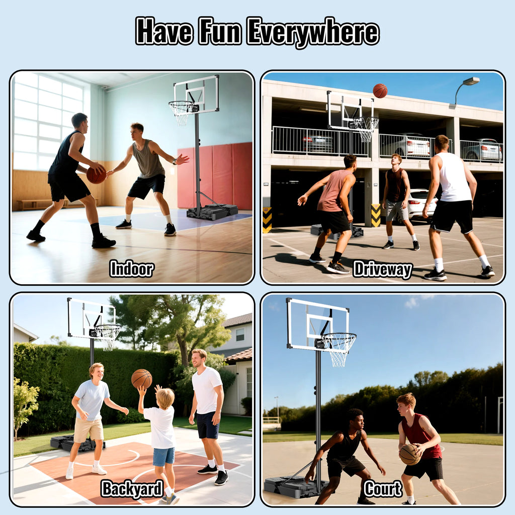 44" Adjustable Portable Basketball Hoop - Perfect for Kids & Adults, Shatterproof Backboard, Easy Mobility with Wheels