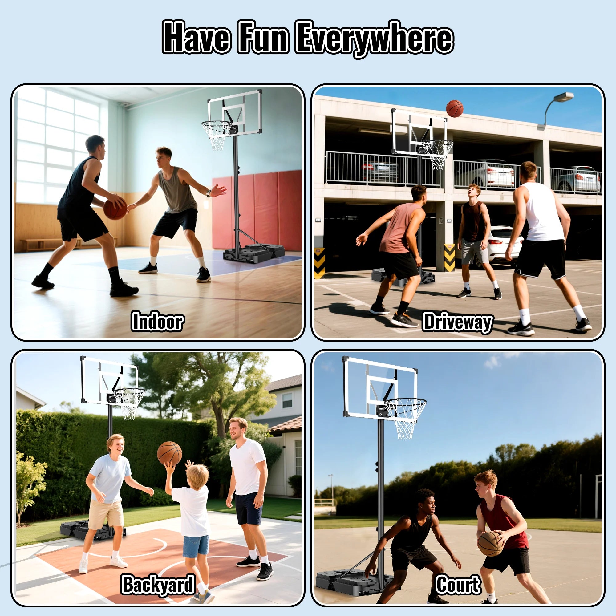 44" Adjustable Portable Basketball Hoop - Perfect for Kids & Adults, Shatterproof Backboard, Easy Mobility with Wheels