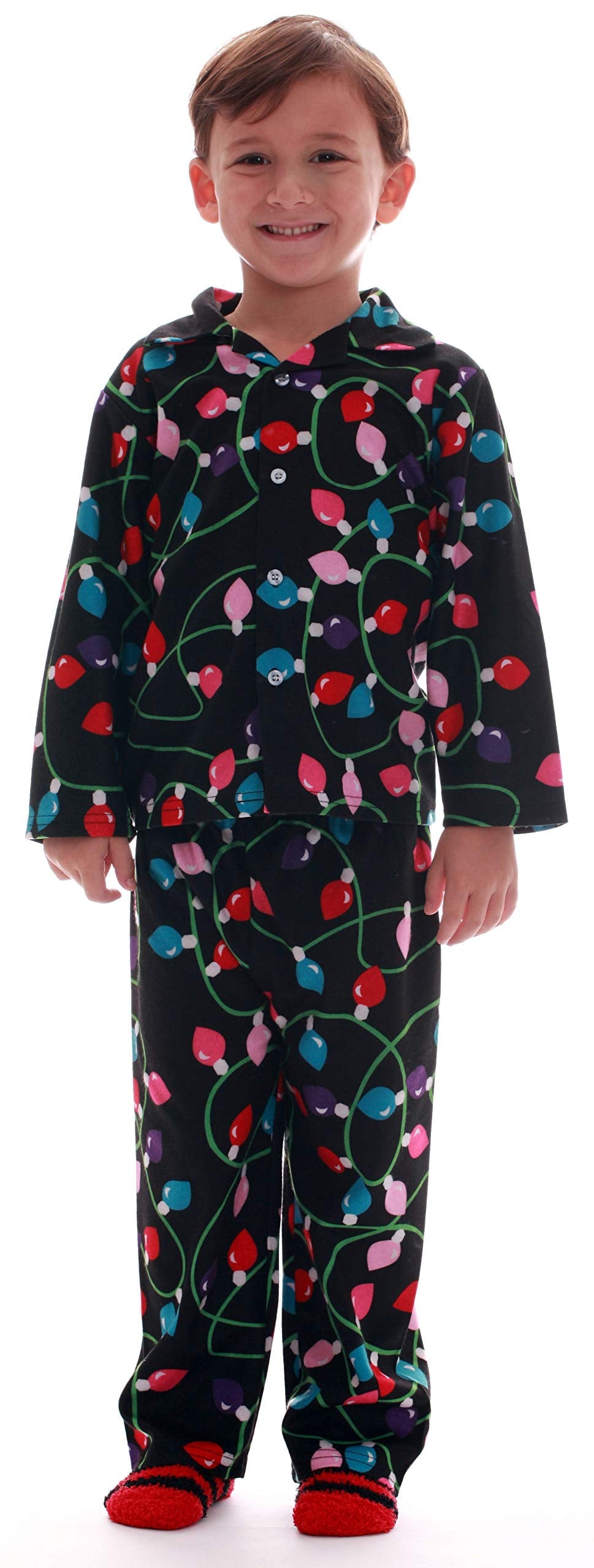 Family Flannel Kids Pajama Set Coordinated, Cozy Sleepwear for All (Christmas Lights - Infant, 2T)