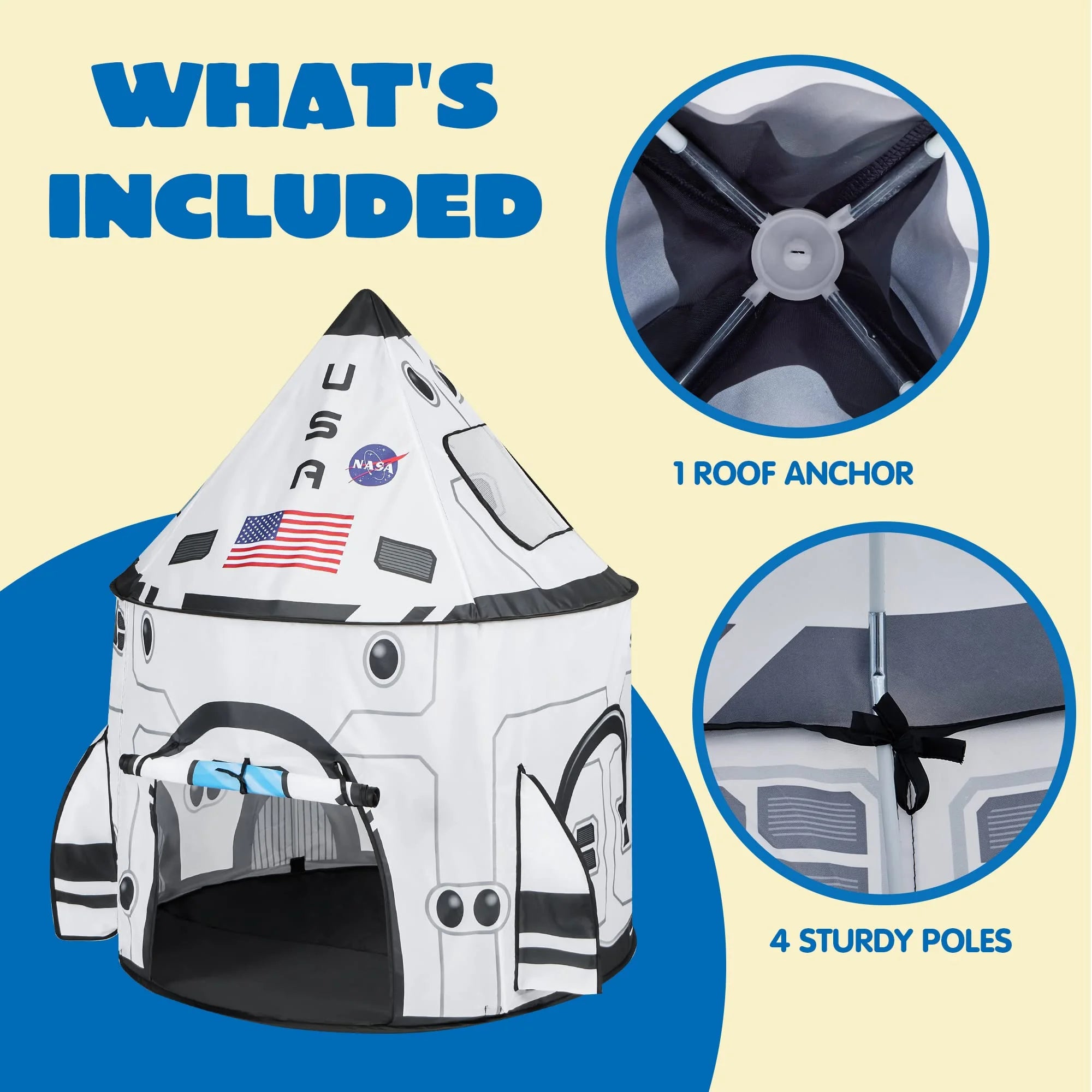 Rocket Ship Pop-Up Play Tent - Indoor & Outdoor Spaceship Playhouse for Kids
