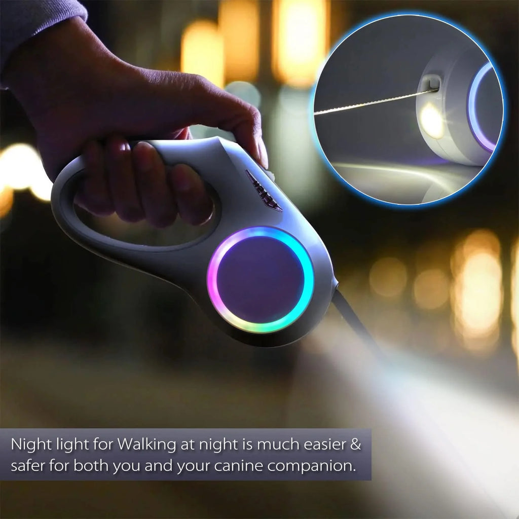 Illuminate Your Night Walks: 16FT Rechargeable LED Dog Leash with Tangle-Free Design & Ergonomic Handle for Small to Medium Dogs up to 55Lbs (White)
