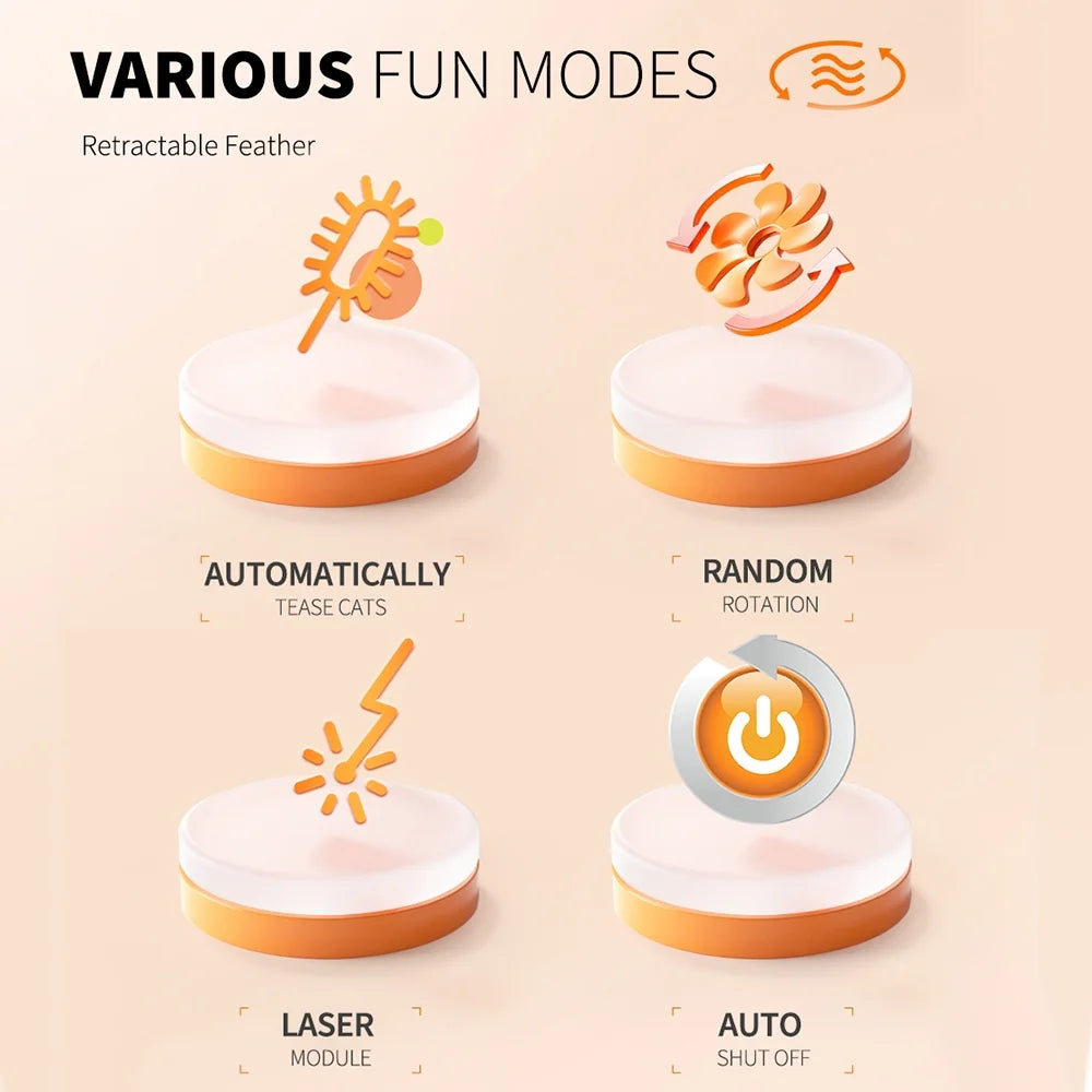 4-in-1 Interactive Indoor Cat Toy - Laser & Retractable Feather Wand, USB Rechargeable, Fun Blue Design