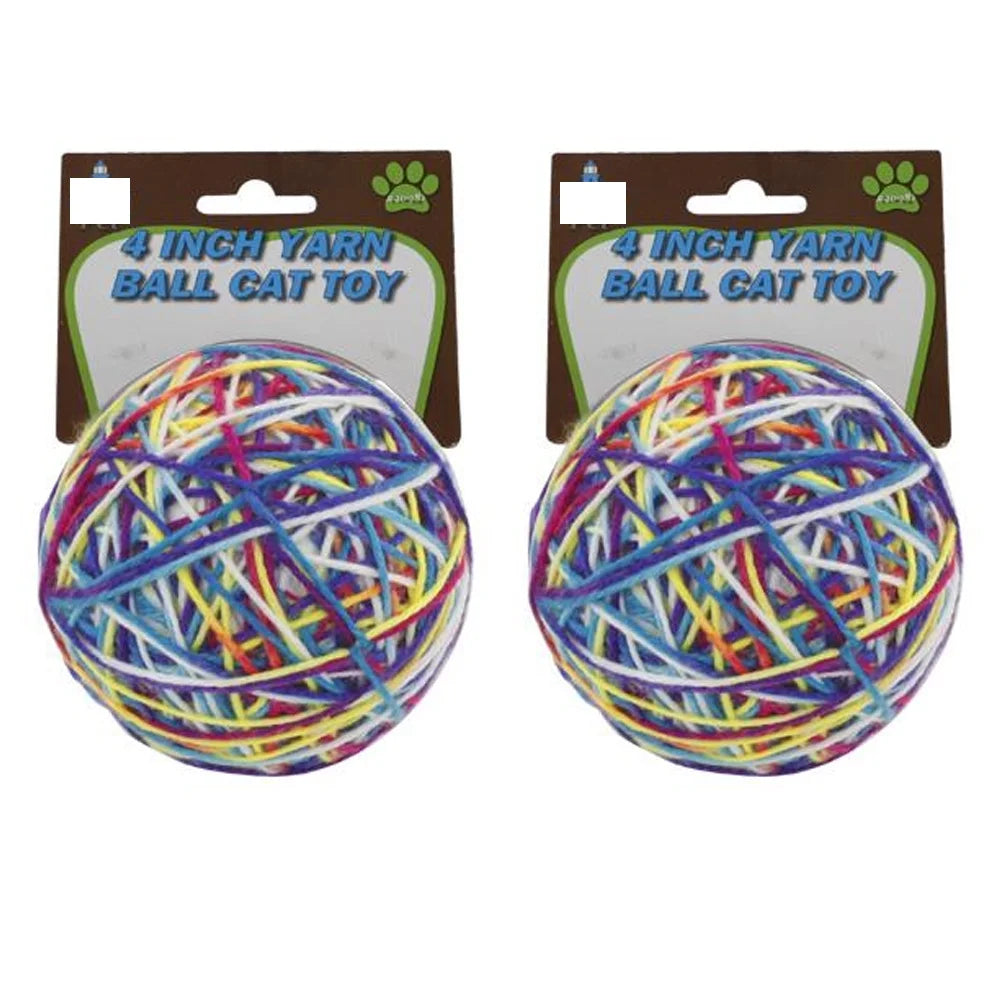 COLORFUL 2-PACK YARN BALL BELLS CAT TOYS - 4"