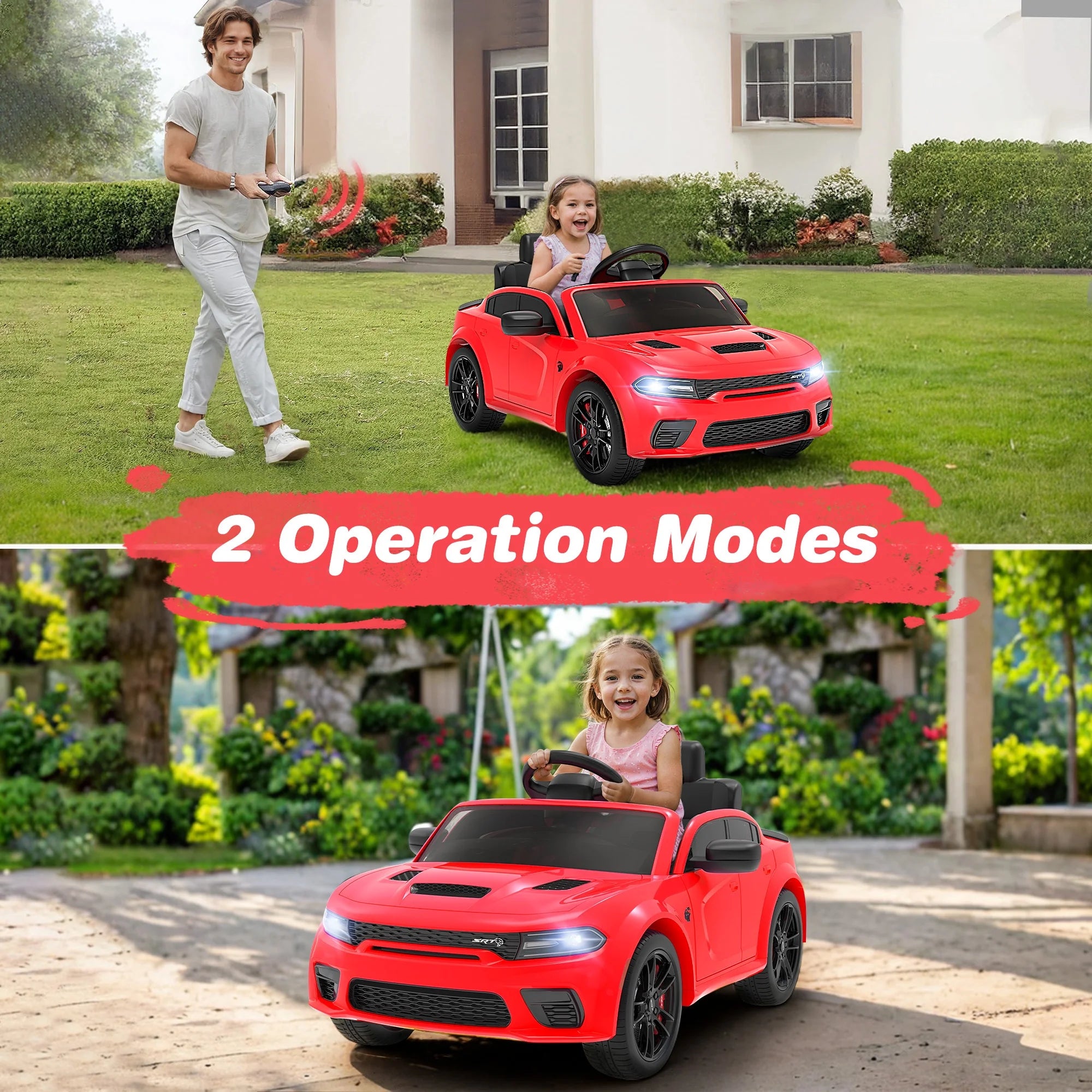 Dodge Charger SRT Hellcat 12V Electric Ride-On Car for Kids with Remote Control, Music Player & LED Lights - Perfect for Boys & Girls Ages 3-5 - Red