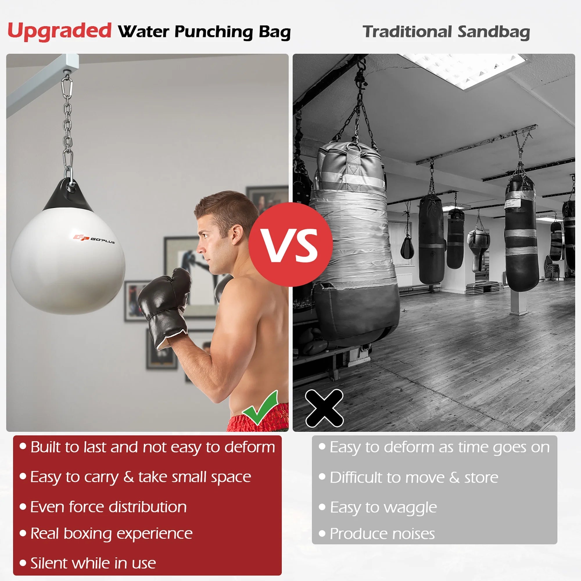 Goplus 18'' Heavy-Duty Water-Filled Punching Bag - 110Lbs Aqua Boxing Bag for Home Gym - White