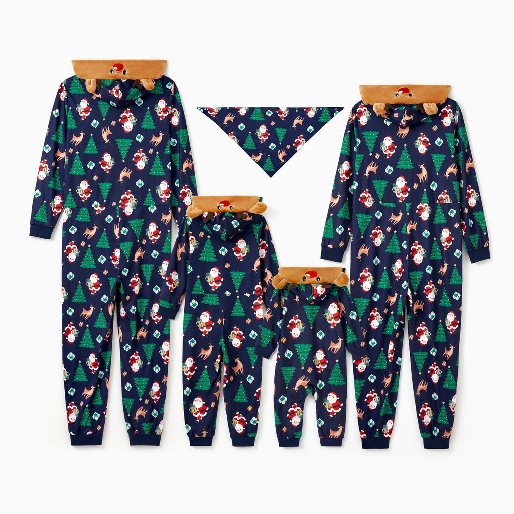 Kids Christmas Pajamas Family Matching Pajamas One Piece Long Sleeve Reindeer Holiday Pjs with Christmas Socks Gift Flame Resistant Girl Boy 3-4 Years