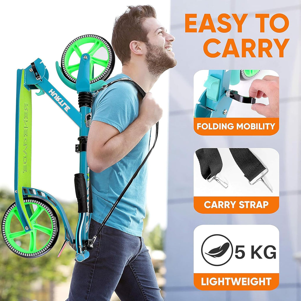 RENEGADE KICK SCOOTER: 2-WHEEL FOLDING SCOOTER WITH ADJUSTABLE T-BAR HANDLEBAR, ANTI-SLIP DECK