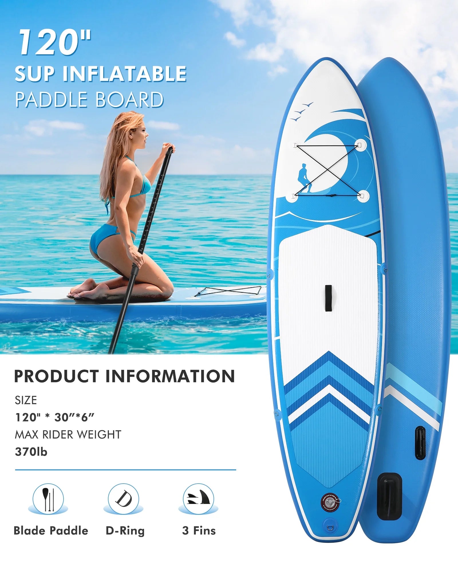 6" Thick Inflatable Stand Up Paddle Board with Accessories, Carry Bag & Fast Pump - Perfect for Adults & Youth!