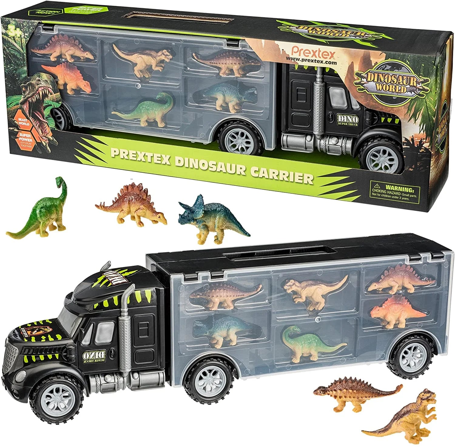 JURASSIC DINOSAUR TRACTOR TRAILER WITH 6 MINI DINOSAURS 