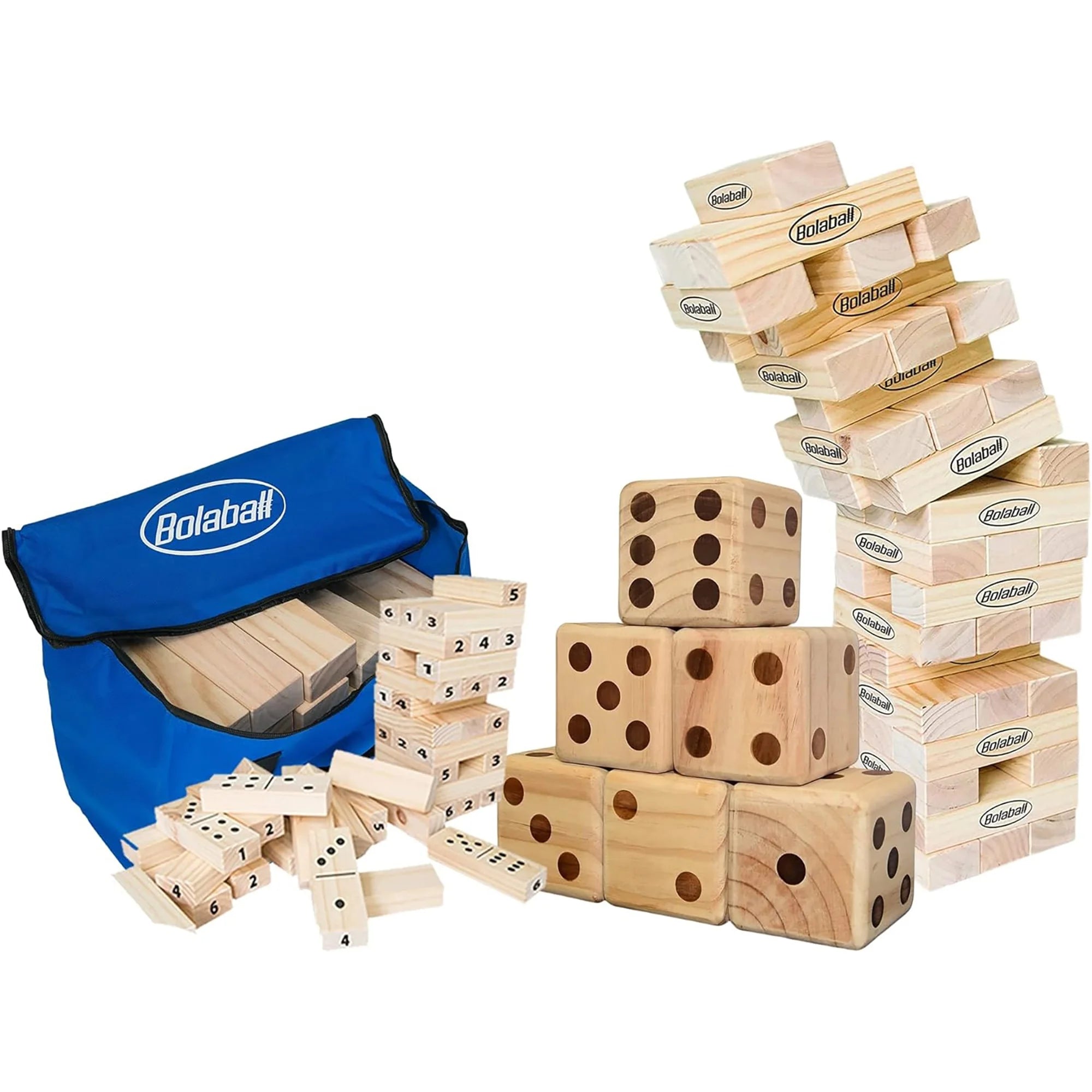 : Ultimate Outdoor Giant Games Set - 6 Jumbo Dice, 45 Tumbling Blocks & 28 Dominoes for Fun-Filled Family Activities!