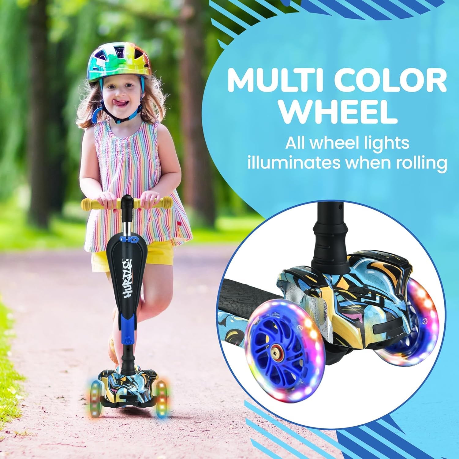 3-Wheeled Kids Scooter with LED Wheel Lights, Adjustable Lean-To-Steer Handlebar, and Foldable Seat - Versatile Sit or Stand Ride with Brake for Ages 1-14