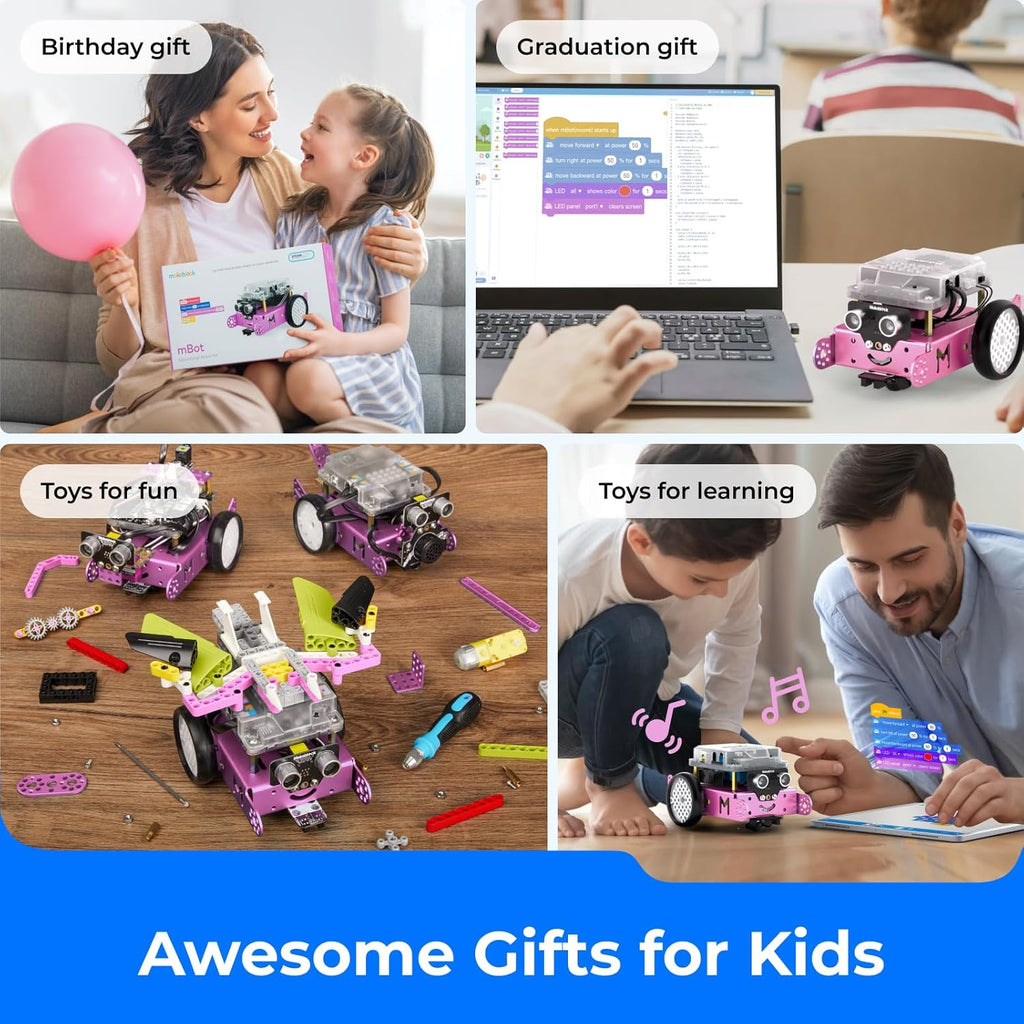 Mbot Robot Kit - Fun STEM Learning for Kids Ages 8-12! Code with Scratch & Arduino - Perfect Gift for Boys & Girls - Pink Edition