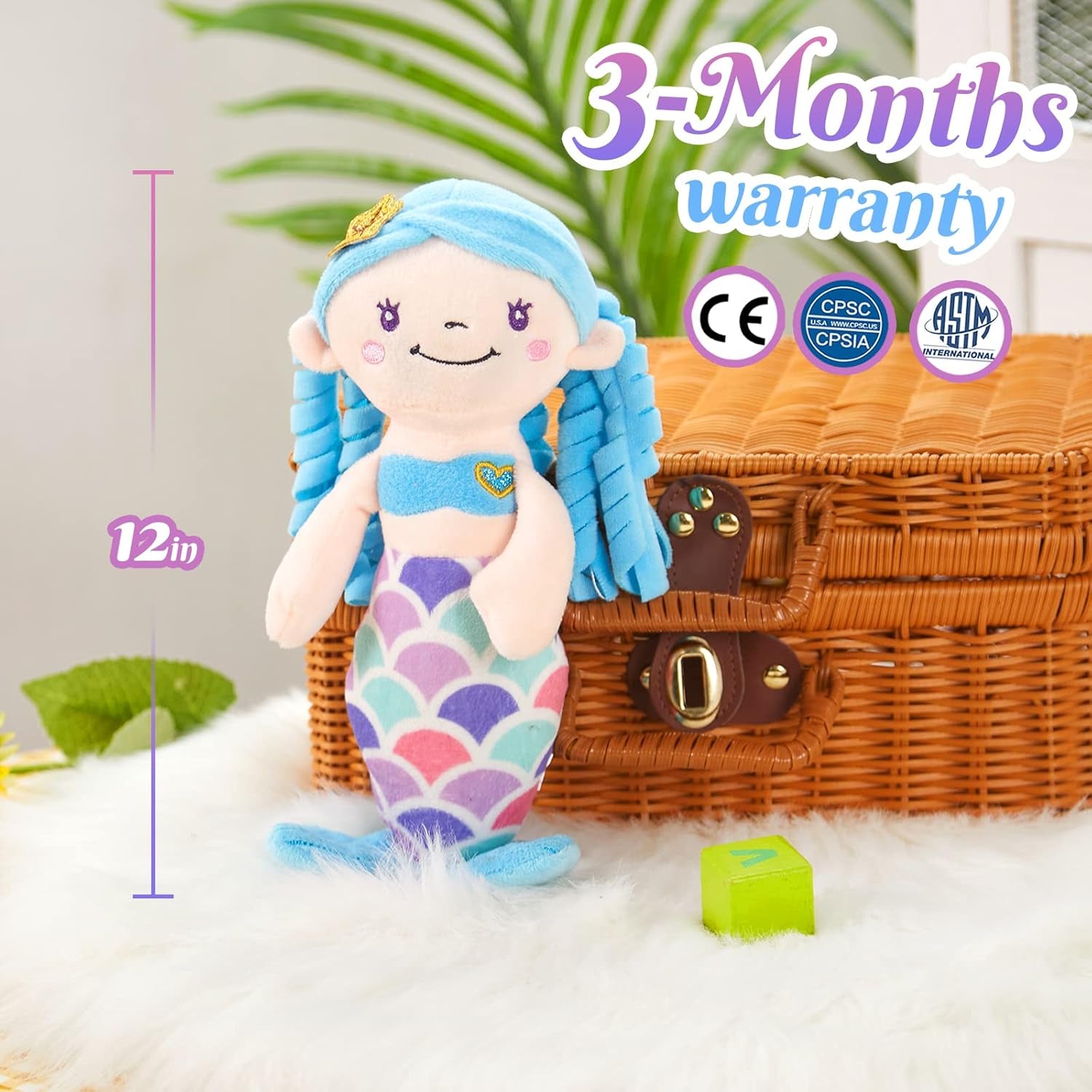 BLUE MERMAID STUFFED ANIMAL: PLUSH DOLL TOY, 12" 