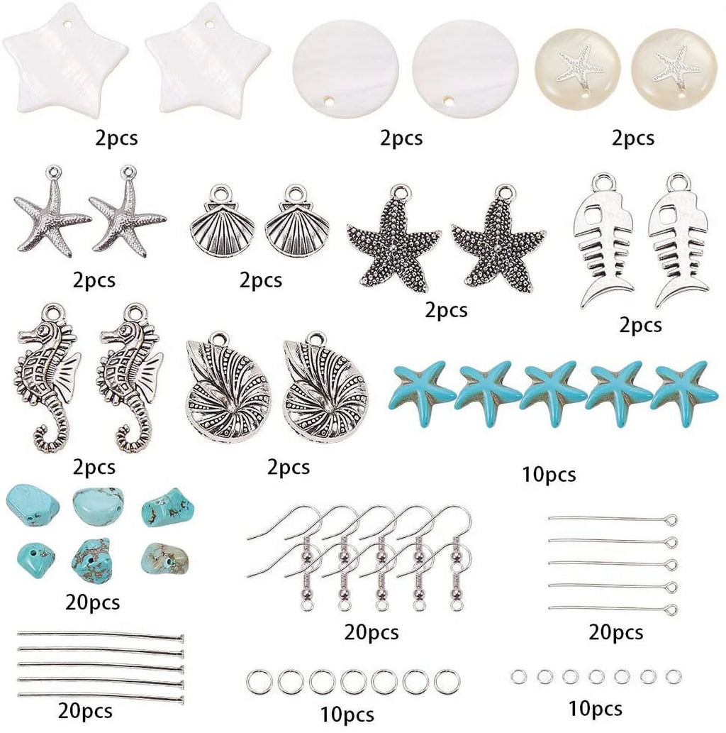 10 Pair Starfish & Seahorse Turquoise Earring Making Kit - Complete Jewelry Supplies Set