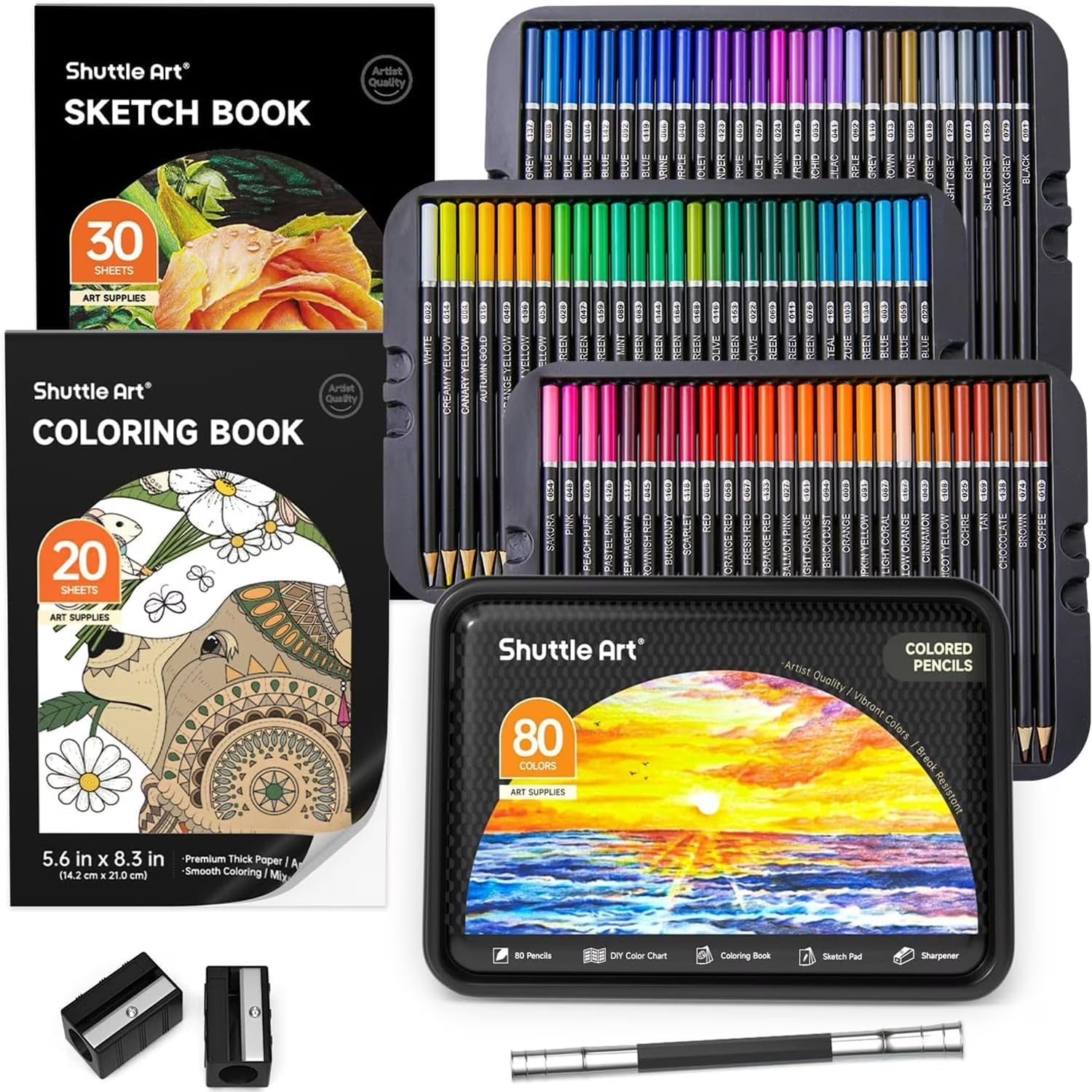 80 Vibrant Colored Pencils Set with Soft Core, Coloring Book, Sketch Pad & Sharpener - Perfect for Adult Coloring, Sketching & Drawing!