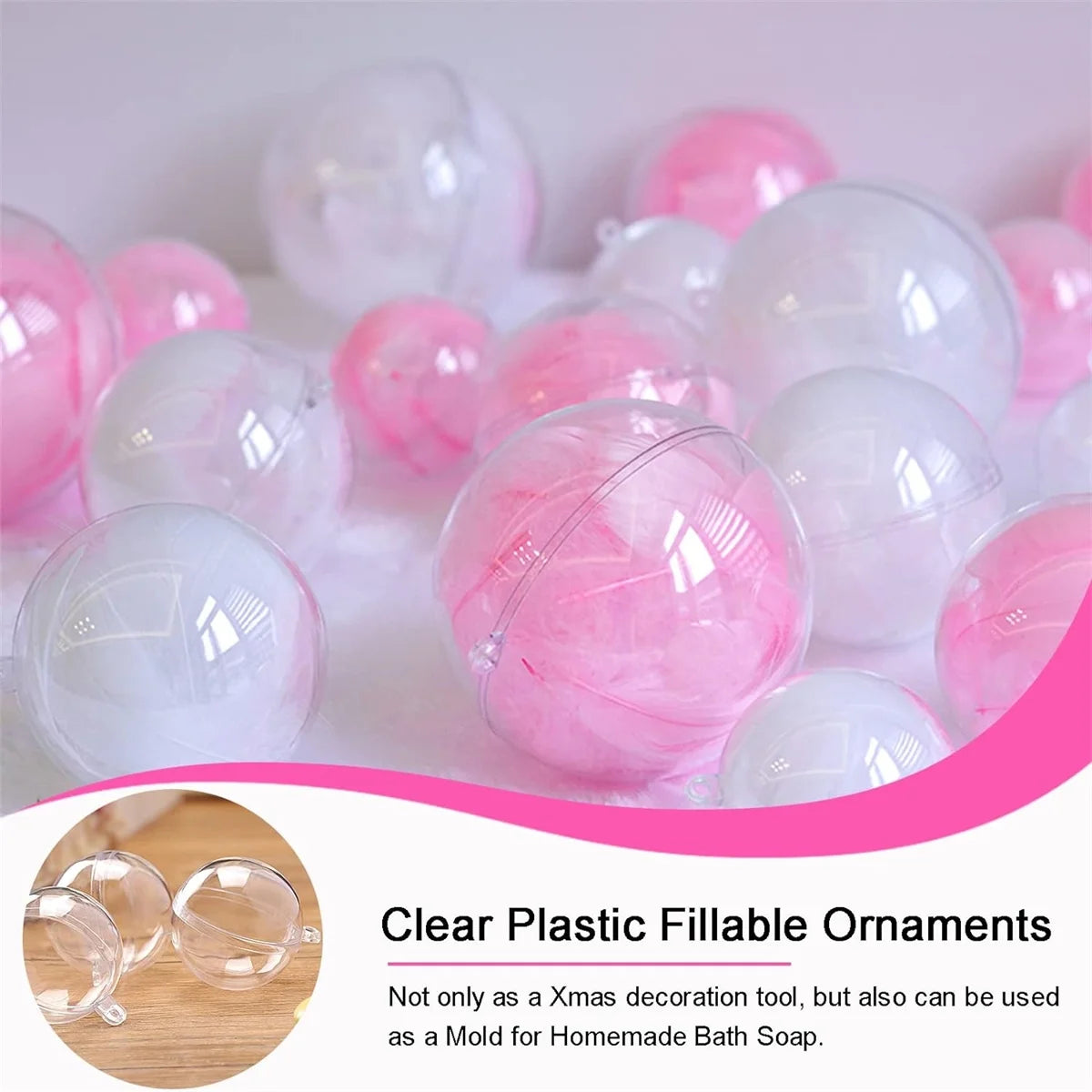 25 Pcs Clear Plastic Fillable Ornaments,Plastic Ornaments Balls,Diy Craft Ball for Christmas, Wedding,Party,Home Decor,Diy Christmas Ornament 5 Different Sizes(5 Size, 30Mm, 40Mm, 50Mm, 60Mm,70Mm)