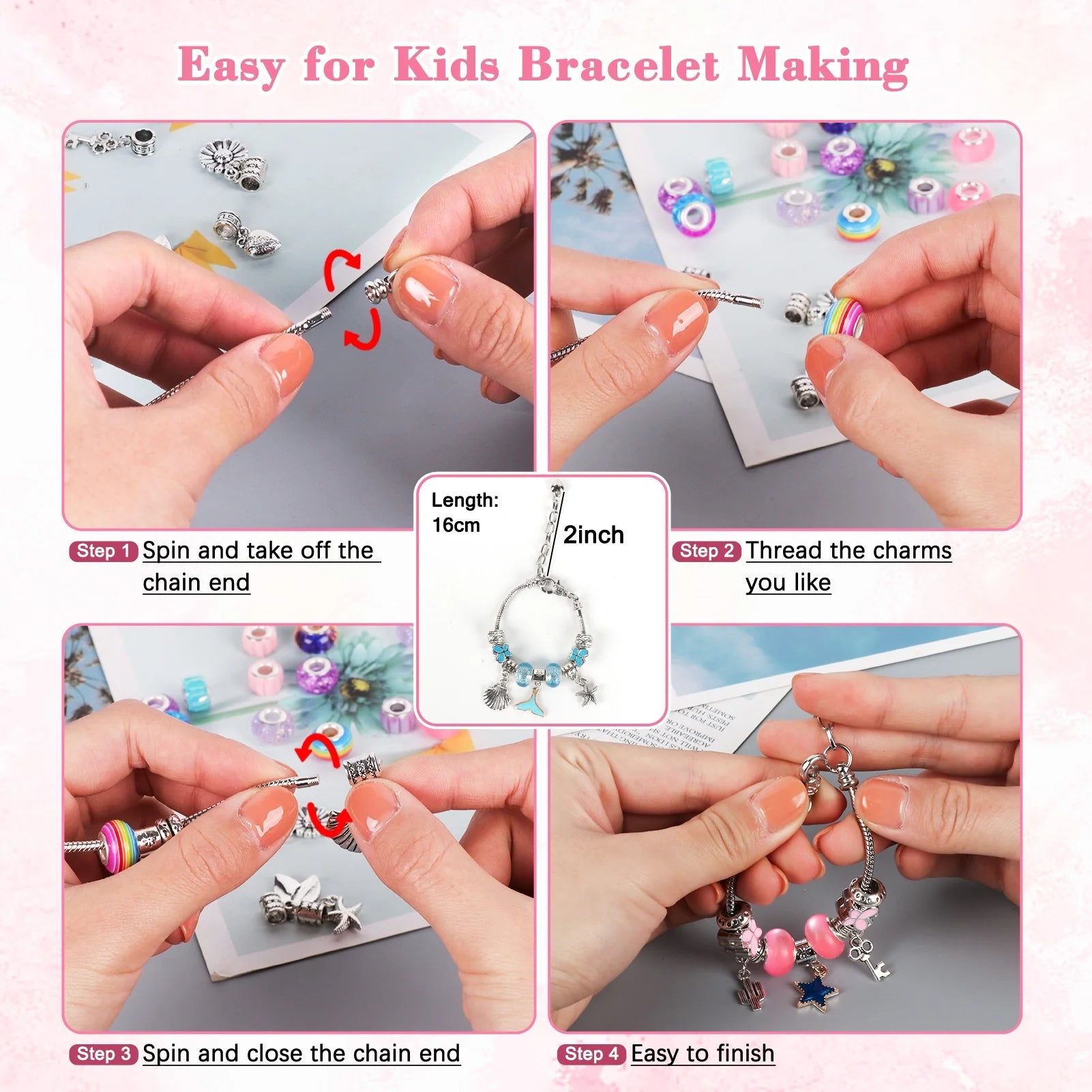 91-Piece DIY Charm Bracelet Making Kit for Kids - Includes Snake Chains & Jewelry Supplies - Perfect Arts and Crafts Gift for Girls Ages 6-12