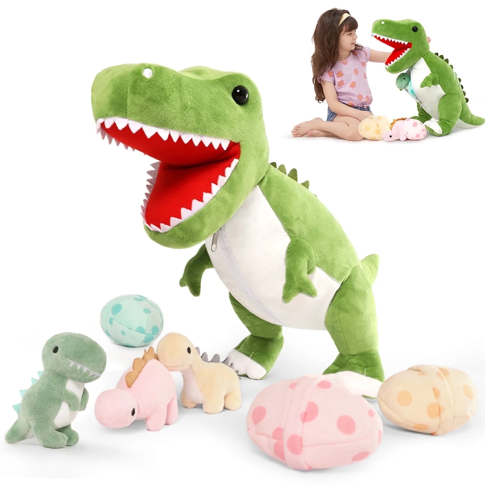 Cuddly  23.6" Mommy Dinosaur Plush with 3 Adorable Baby Dinosaurs